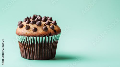 delicious decorated muffin cake isolated  on mintgreen background photo