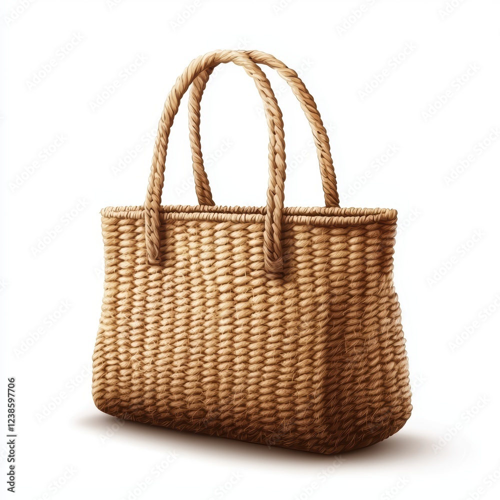 Classic Beige Jute Bag with Sturdy Handles Isolated on White Background Classic Beige Jute Bag with Sturdy Handles Isolated on White Background
