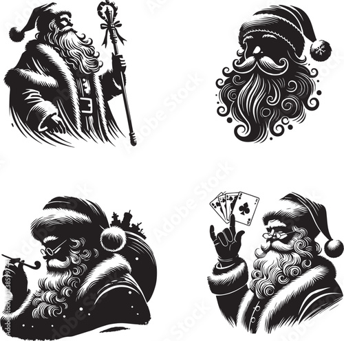 Santa Claus black and white silhouette assets in vector farm 
