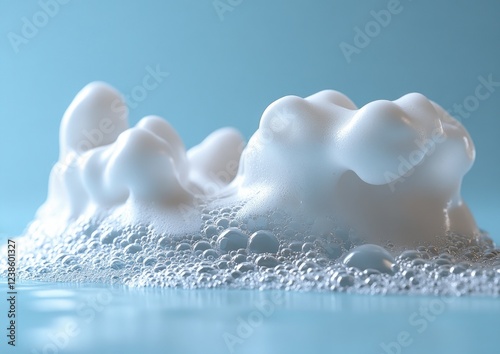 White Foam Cleansing Mousse on Soft Blue Background photo