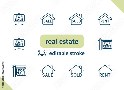 Real estate icons. House, buildings, home vector icon set