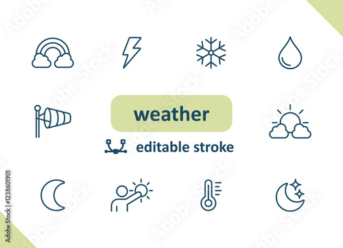 Weather icons. Weather forecast, meteorology, wind, clouds, rain, sunny vector icon set