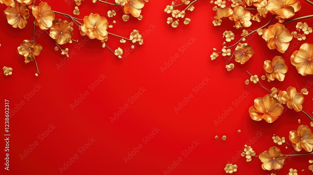 Chinese style red background with golden flowers festival celebration background Chinese style red background with golden flowers festival celebration background