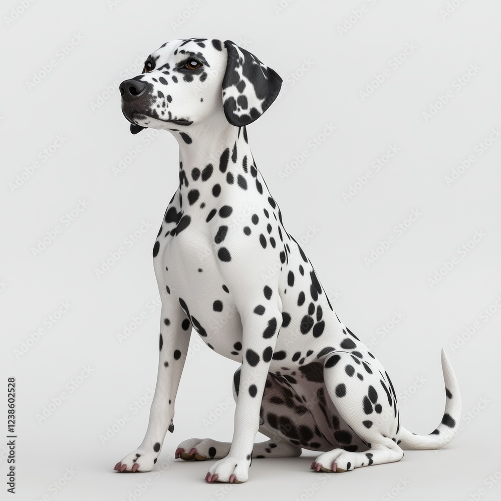 Realistic 3D Dalmatian Dog Model with Curled Tail and Back Ears Realistic 3D Dalmatian Dog Model with Curled Tail and Back Ears