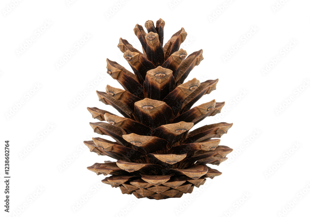 Natural brown pine cone with visible textured scales, isolated on white background Natural brown pine cone with visible textured scales, isolated on white background