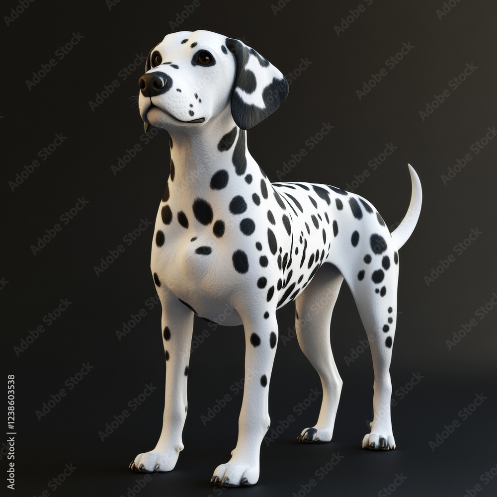 3D Dalmatian Dog Standing with One Paw Slightly Raised