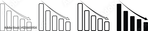 Graph decrease icon. Black arrow goes down sign. Reduction chart line icon. Vector illustration