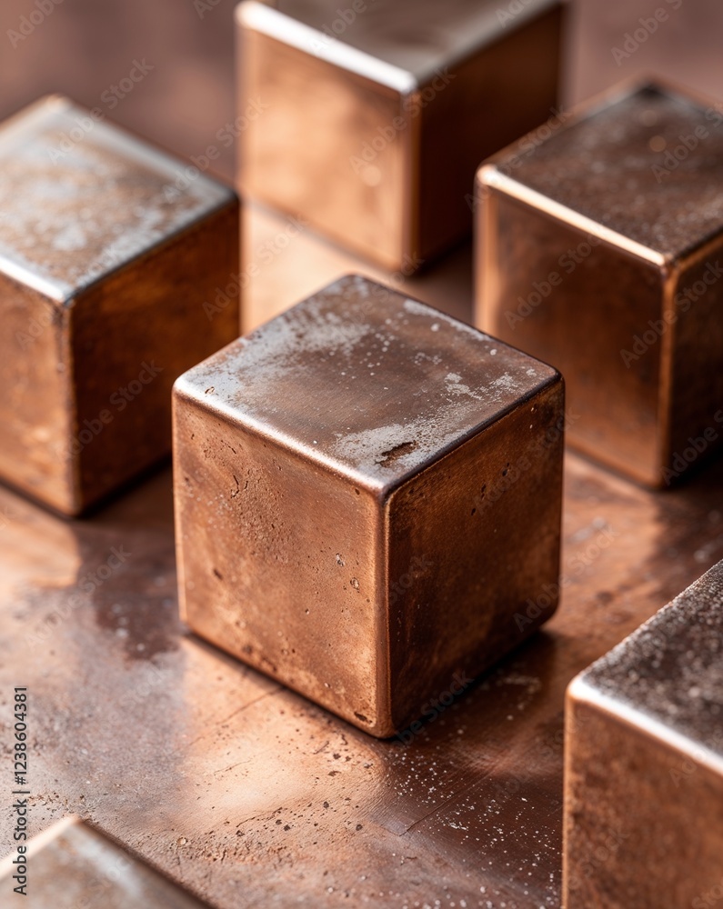 Bronze metallic cubes with subtle brushed textures and gentle light reflections abstract background Bronze metallic cubes with subtle brushed textures and gentle light reflections abstract background