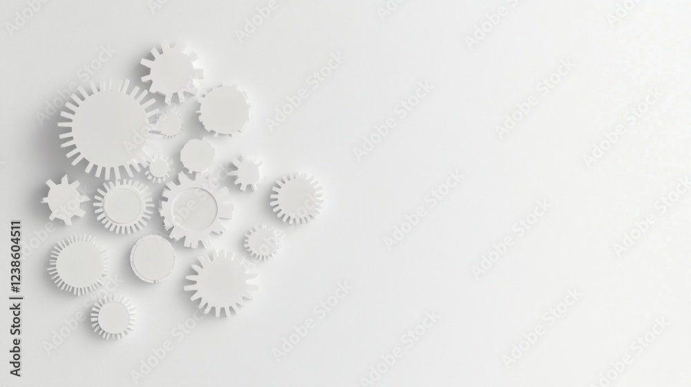Abstract Background with White Gears on a Light Gray Surface Abstract Background with White Gears on a Light Gray Surface