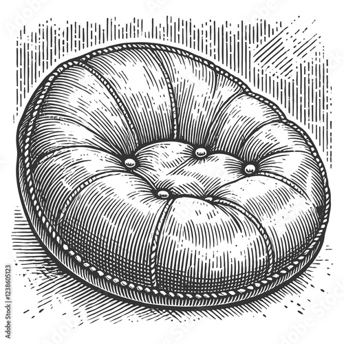 Round Cushion engraving sketch raster illustration