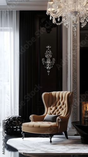 Elegant Tan Wingback Chair in Luxurious Interior