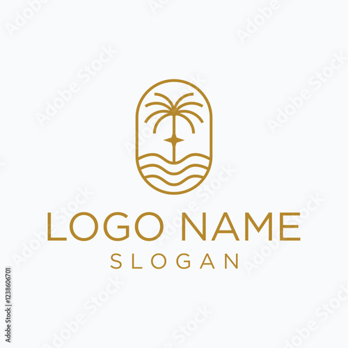Palm Logo Nature Beach Island Tropical Desert Oasis Luxury Minimalist Concept