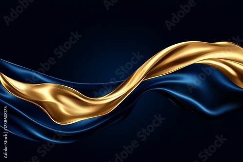 Flowing gold and blue satin fabric on dark background.