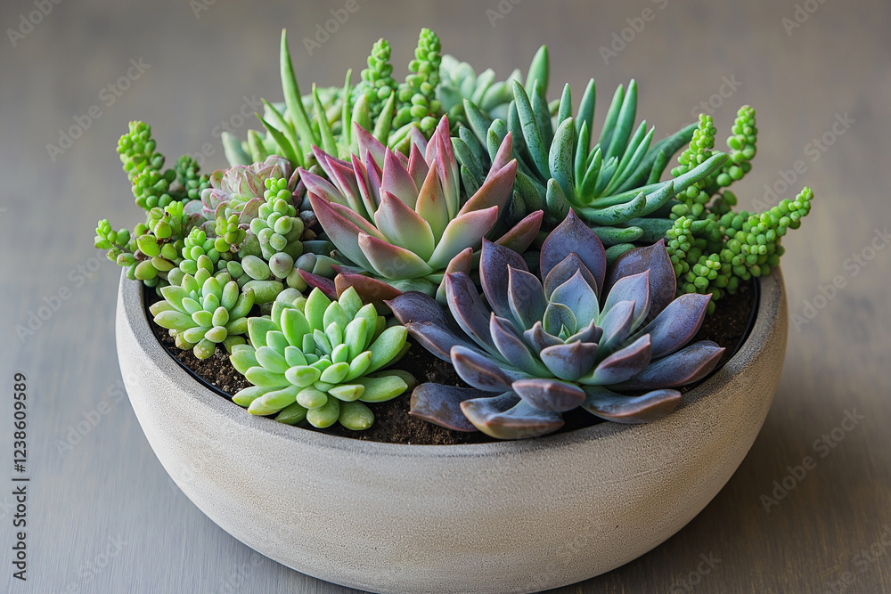 Fototapeta premium A bowl of succulents with a variety of colors and textures