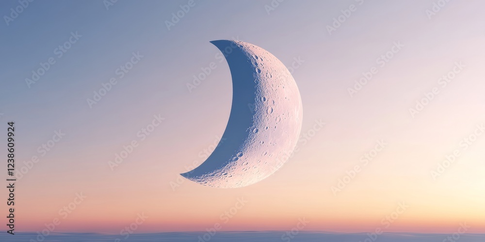 Serene 3D Moon Glowing Softly in a Gentle Sky at Dusk Serene 3D Moon Glowing Softly in a Gentle Sky at Dusk