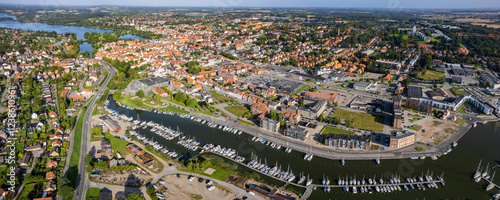 Aerial view around the old city of Haderslev in Denmark  on a sunny morning spring day photo