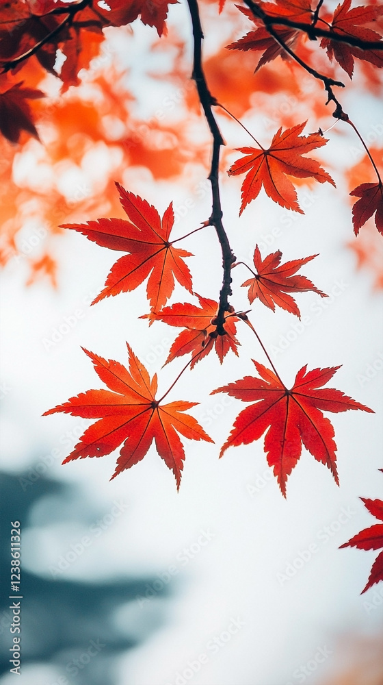 Vibrant red maple leaves in autumn, displaying the colorful beauty of fall foliage Vibrant red maple leaves in autumn, displaying the colorful beauty of fall foliage