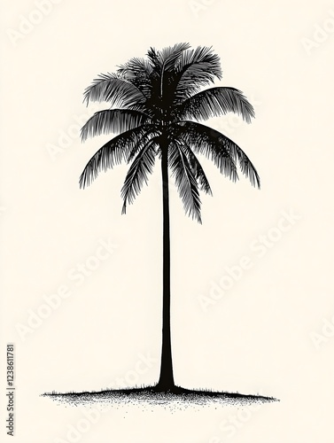 Minimalistic palm tree silhouette in dark green on a pastel backdrop.