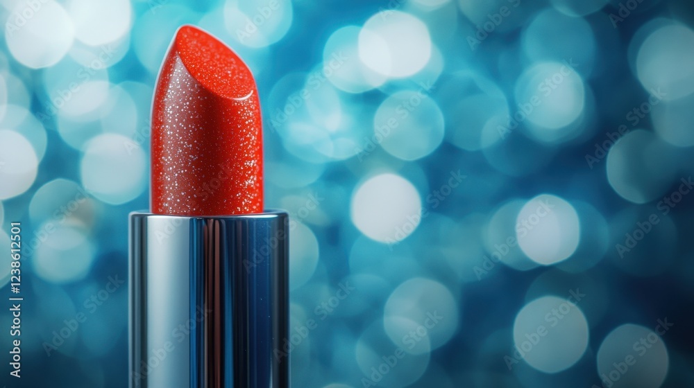 Close-up of Glittery Red Lipstick with Bokeh Background, Perfect for Beauty and Makeup Themes in Fashion Photography and Advertising Close-up of Glittery Red Lipstick with Bokeh Background, Perfect for Beauty and Makeup Themes in Fashion Photography and Advertising