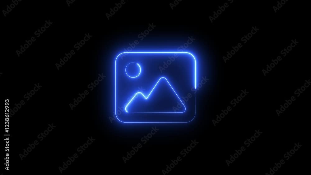Neon symbol image icon blue color glowing animation with black background Neon symbol image icon blue color glowing animation with black background