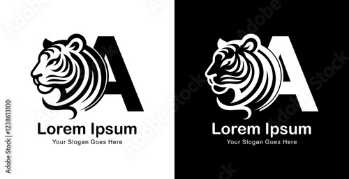 logo design in the shape of a tiger's head combined with the letter A