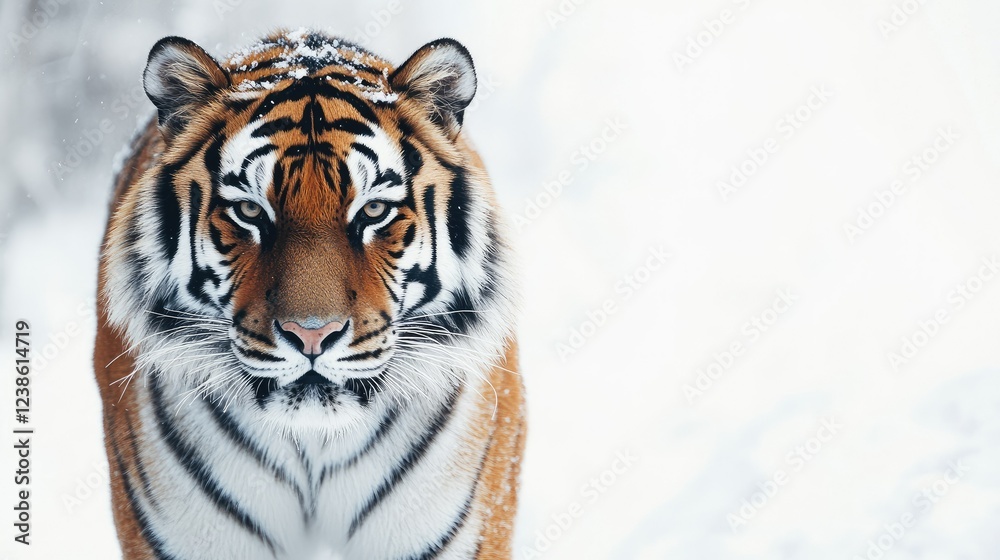 Fototapeta premium Majestic Tiger Stalking in a Snowy Forest Landscape