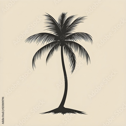 Minimalistic palm tree silhouette in dark green on a pastel backdrop.