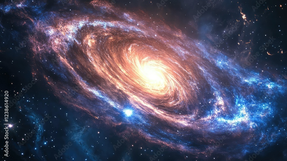 A Stunning Spiral Galaxy in Vast Space with Colorful Nebulae, Stars, and Cosmic Dust Illuminating the Universe's Beauty and Mystery A Stunning Spiral Galaxy in Vast Space with Colorful Nebulae, Stars, and Cosmic Dust Illuminating the Universe's Beauty and Mystery