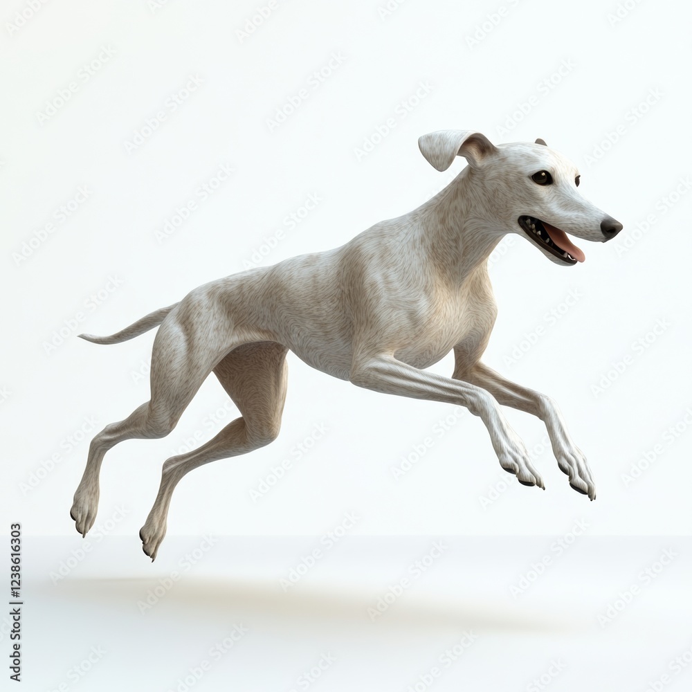 Fototapeta premium Energetic Whippet Dog Running in Dynamic Stride 3D Render