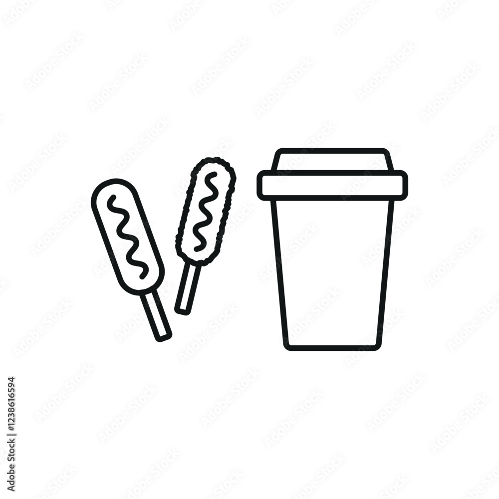 Drink and corn dog set food icon represents a tasty snack combo, perfect for fast food menus, street food designs, and festival-themed illustrations. Drink and corn dog set food icon represents a tasty snack combo, perfect for fast food menus, street food designs, and festival-themed illustrations.