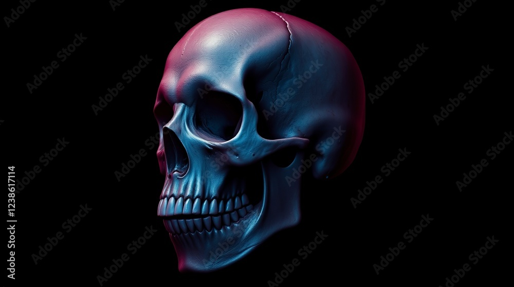 Neon Skull 3d Render Dark Background Digital Art Neon Skull 3d Render Dark Background Digital Art