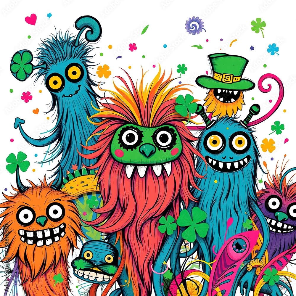 Obraz premium St. Patrick's Day Abstract Doodle Monsters: A Whimsical Celebration