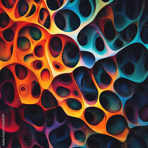 Abstract Vibrant Pattern with Colorful Organic-Like Contours and Forms