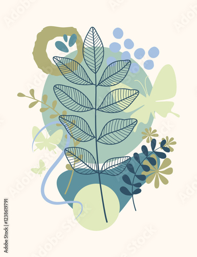 Boho art drawing with abstract shape. Abstract Plant Art design for print, cover, wallpaper, Minimal and natural wall art.