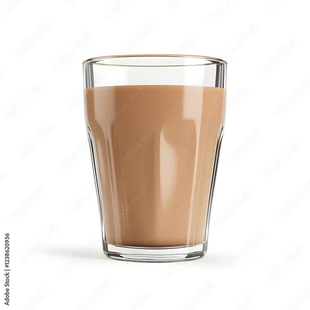 glass with chocolate milk isolated on clean white background Generative Ai.
