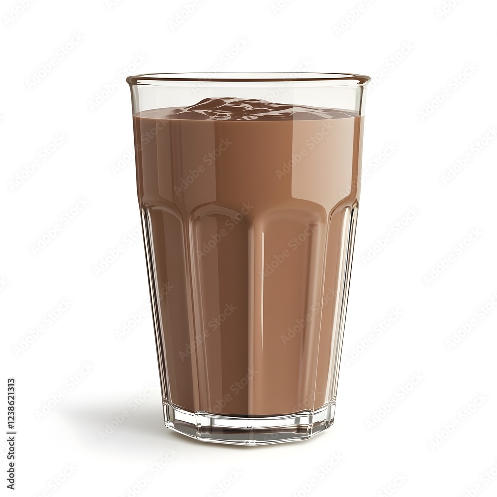 glass with chocolate milk isolated on clean white background Generative Ai.