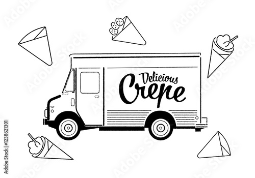 クレープとフードトラックのイラストレーション