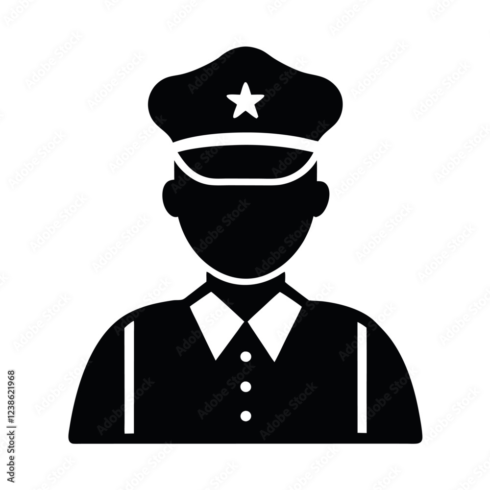 Silhouette of a uniformed officer. Silhouette of a uniformed officer.