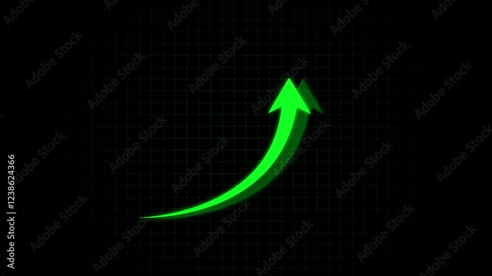 Glowing color Rising arrow transparent channel abstract stock market charts on financial data view business graph arrow rising transparent business growth chart icon animation green grid background Glowing color Rising arrow transparent channel abstract stock market charts on financial data view business graph arrow rising transparent business growth chart icon animation green grid background