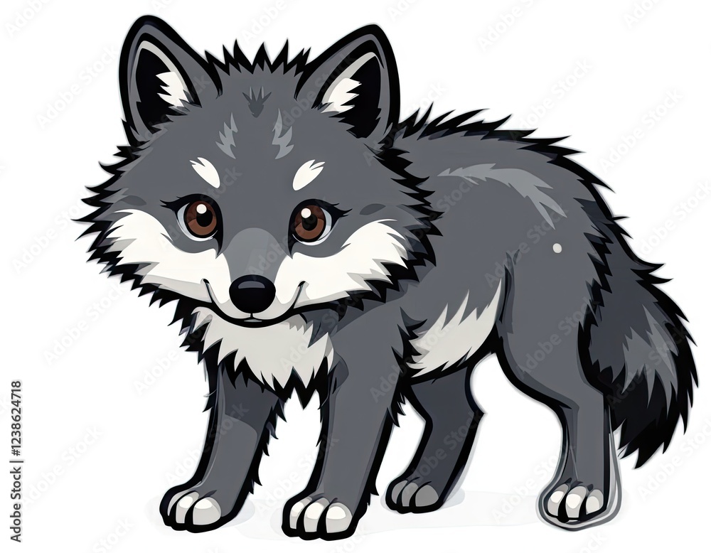 Fototapeta premium A cute little wolf on an isolated white background.