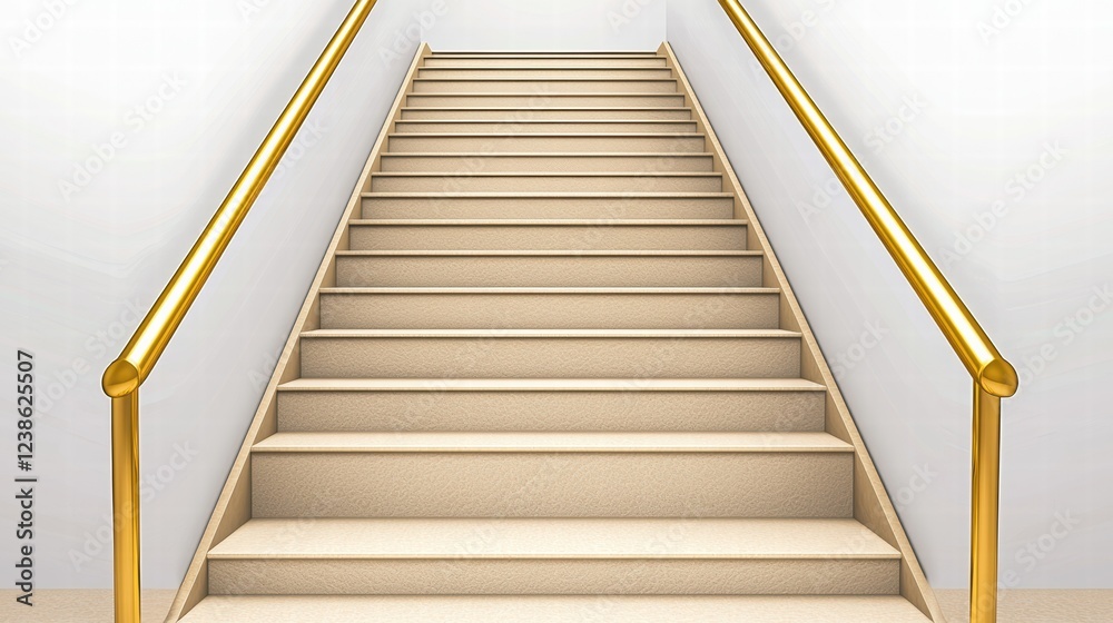 Fototapeta premium Elegant Staircase with Golden Railing and Simple Modern Design