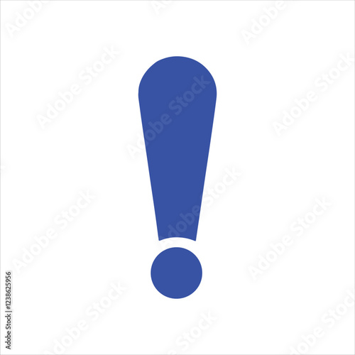 Blue exclamation point or mark silhouette icon vector flat illustration design on white background.