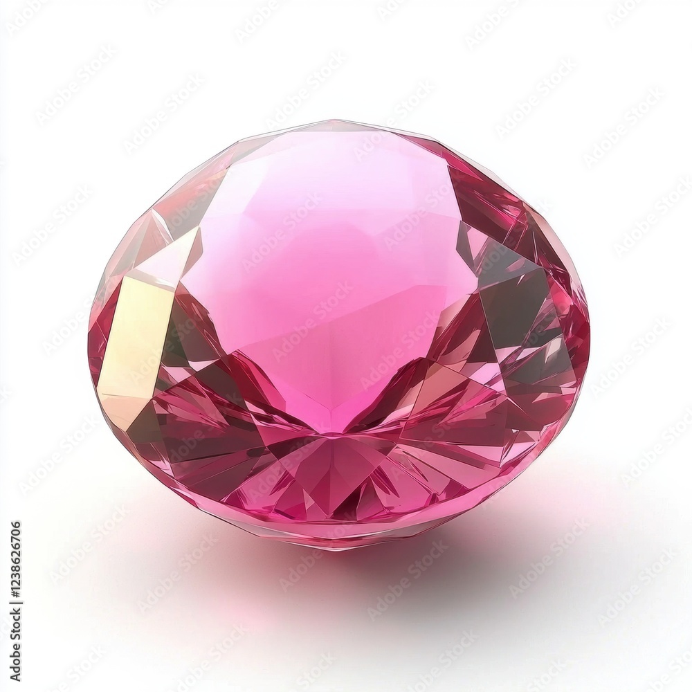 Gorgeous Pink Tourmaline Gemstone, Light Reflections Creating a Dreamy Effect, Isolated on White Background