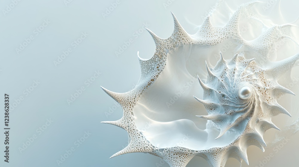 Intricate Spiral Shell on Tranquil Background in Soft Colors Intricate Spiral Shell on Tranquil Background in Soft Colors