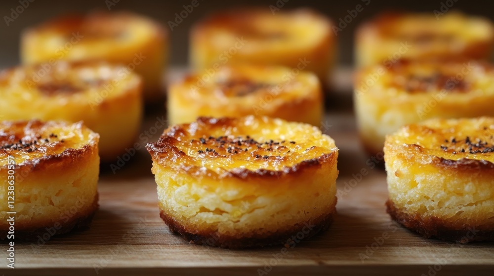 Delicious mini cheesecakes baking in a warm kitchen with a golden crust and creamy filling. Generative AI Delicious mini cheesecakes baking in a warm kitchen with a golden crust and creamy filling. Generative AI