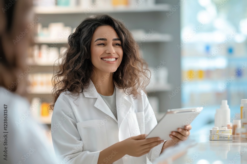 pharmacist and man at counter standing at medical store pharmacist and man at counter standing at medical store