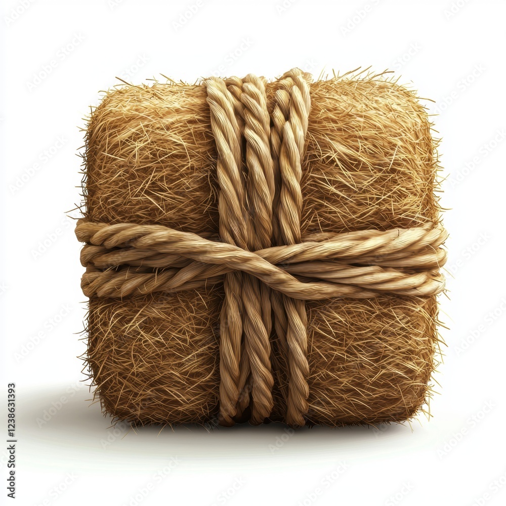 Fototapeta premium Hay bale wrapped in twine, isolated on white background