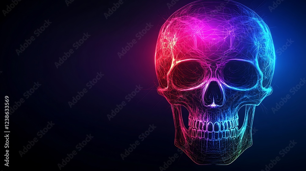 Neon Glowing Skull Wireframe Art Digital Design Neon Glowing Skull Wireframe Art Digital Design