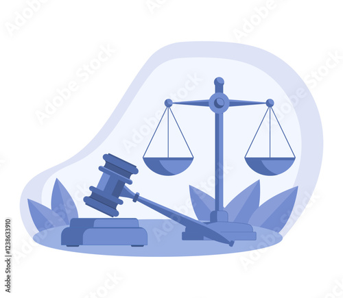 Law vector illustration. Gavel and libra - symbols of court and justice.