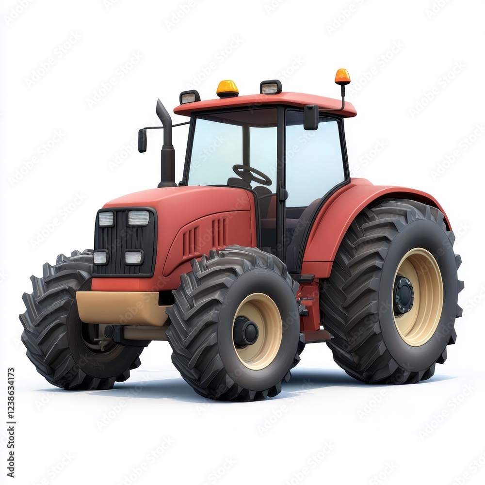 Obraz premium Farm tractor with large tires and a rustic design, isolated on white background